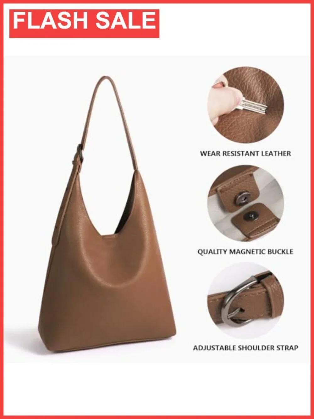 Vegan Leather Slouchy Hobo Shoulder Bag Magnetic Closure Everyday Purse